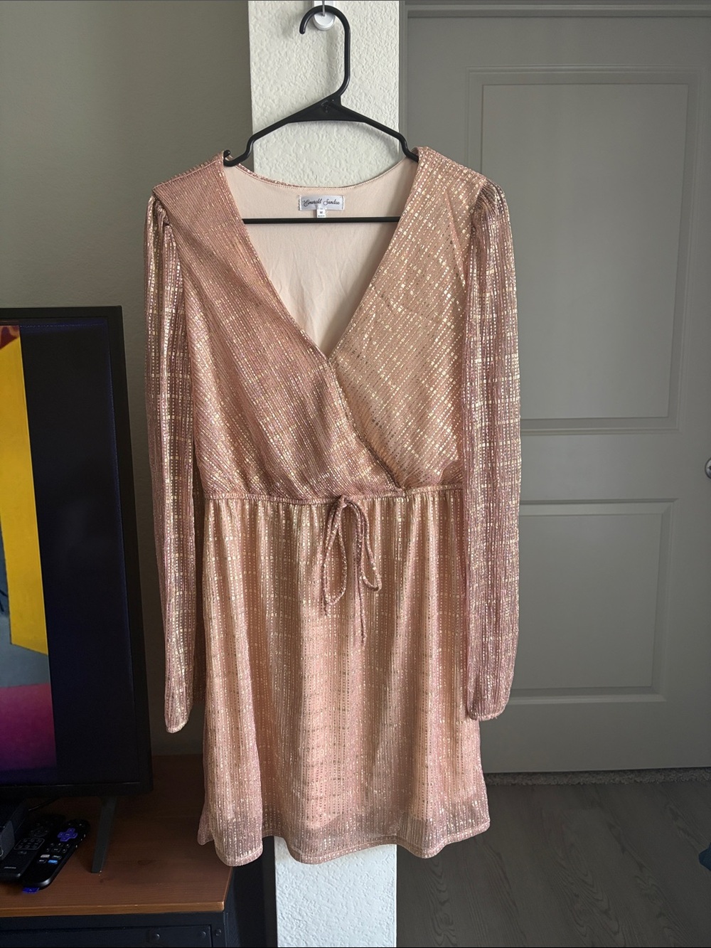 Emerald Sundae Rose Gold Long-Sleeve Wrap Dress